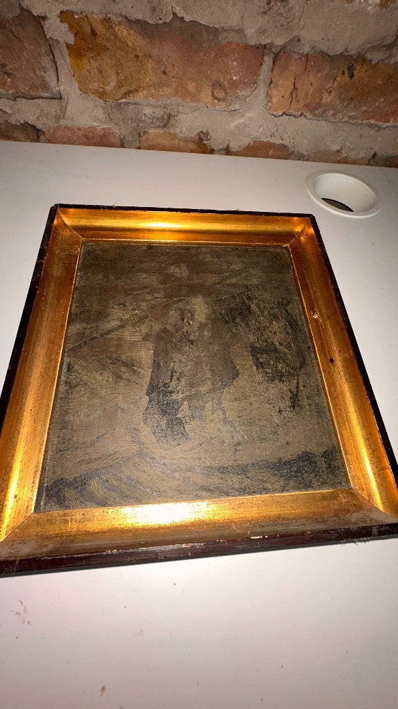 Visser garnaalvanger met net (op koper geschilderd?), Antiek en Kunst, Maritiem / water, Ophalen of Verzenden, Vintage, Overige technieken