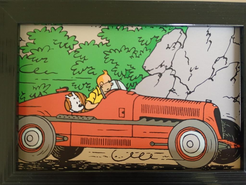 Kuifje racewagen, Antiek en Kunst, Kunst | Litho's en Zeefdrukken, Ophalen of Verzenden