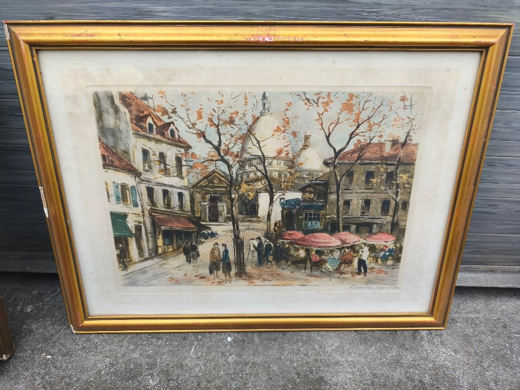 Gravure Montmartre signe charles blondin, Ophalen of Verzenden, Gravure