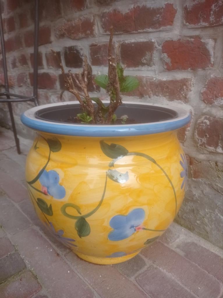 Grote kleurrijke bloempot - geel blauw, Ophalen of Verzenden
