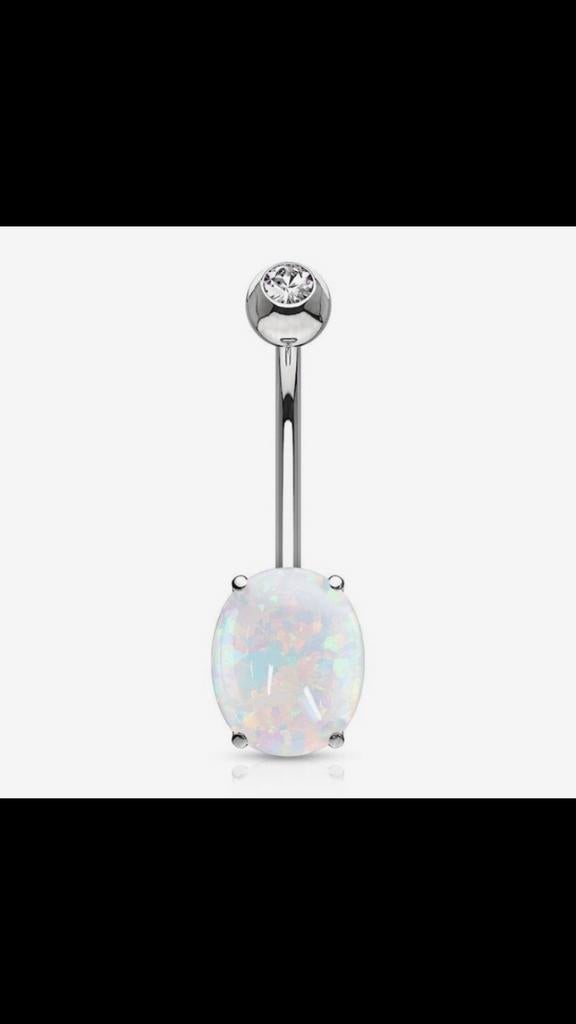 Prachtige nacelpiercing uit 14 karaats goud met opaalsteen, Handtassen en Accessoires, Piercings, Zo goed als nieuw, Navelpiercing