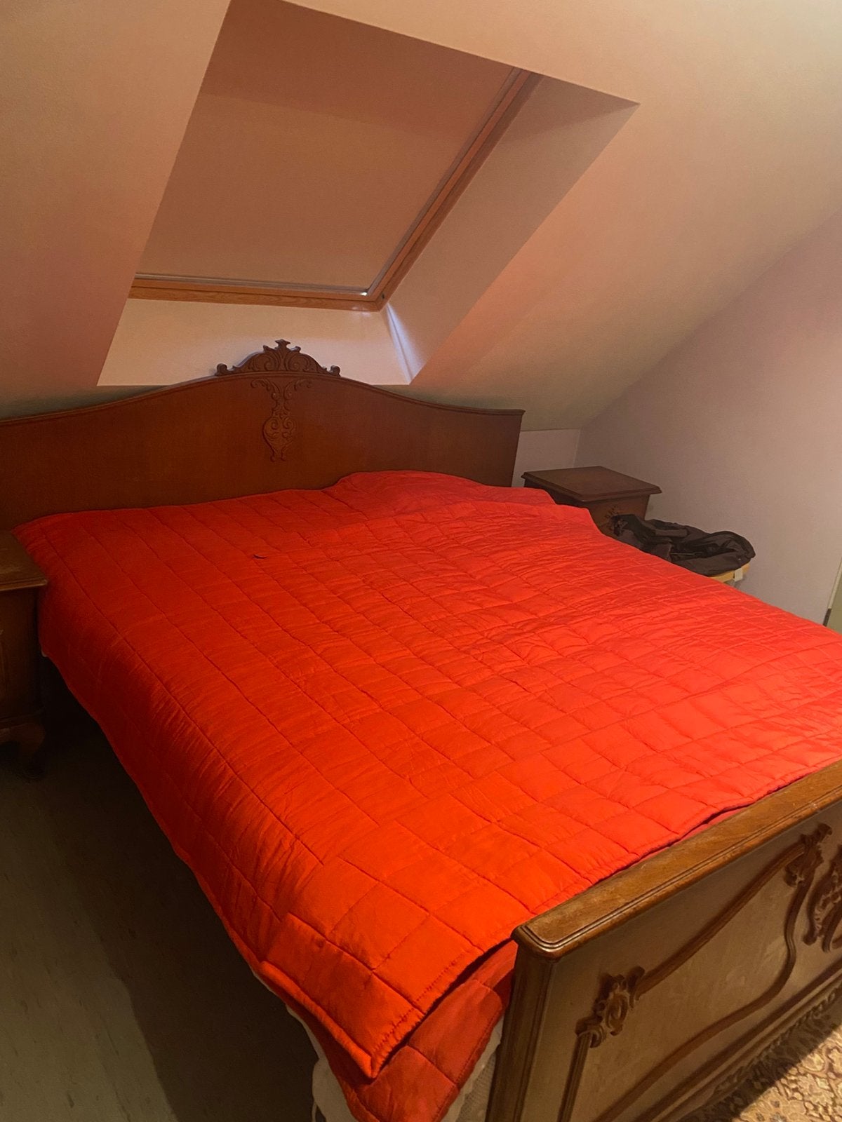 Chambre en bois complète -lit, armoire et 2 tables de chevet, Enlèvement, Utilisé, Queen size