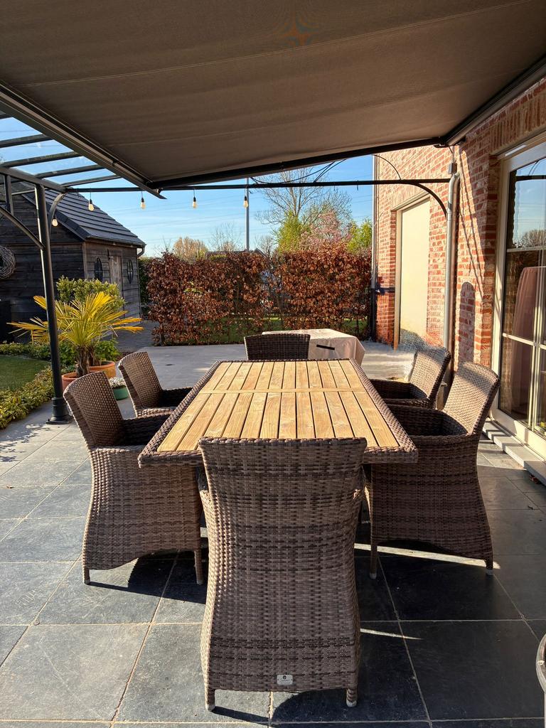 Tuinmeubel set wikker / teak, Ophalen, Kunststof, 6 zitplaatsen, Zo goed als nieuw