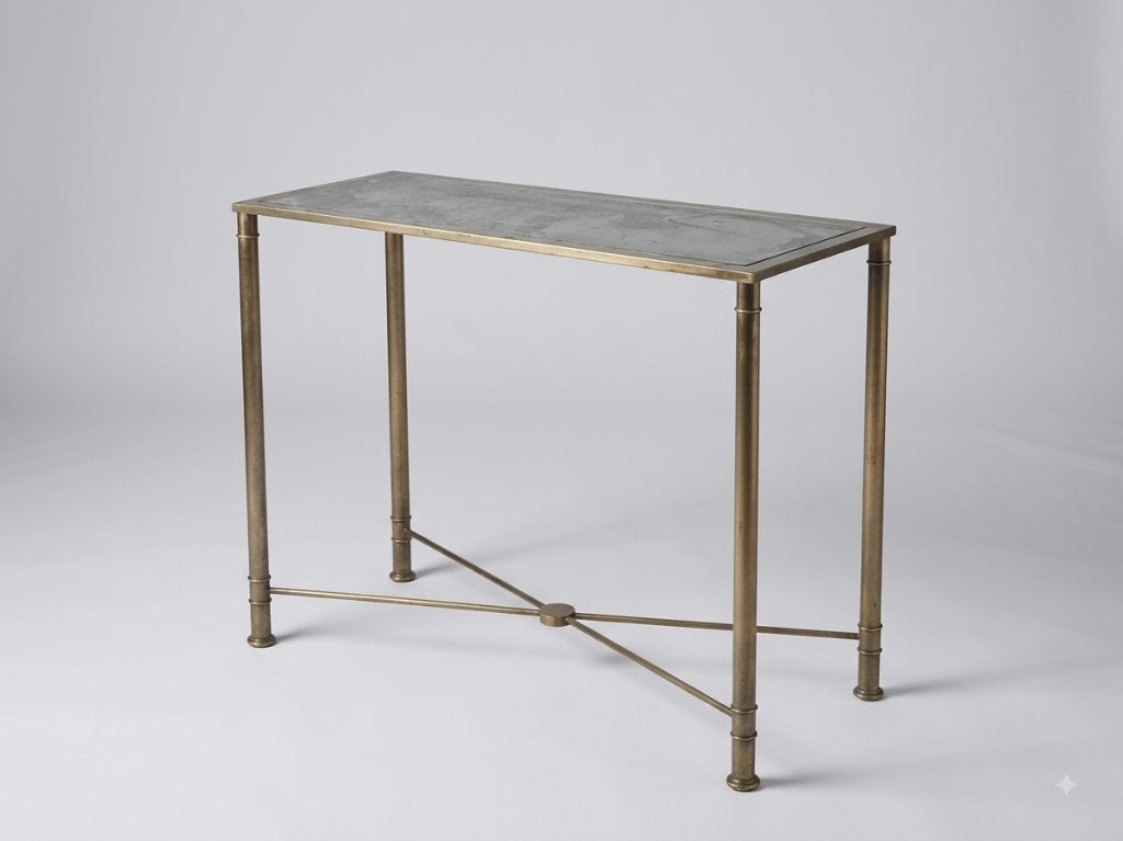 Mooie metalen wandtafel met glazen blad, Enlèvement, Utilisé, Rectangulaire, Verre