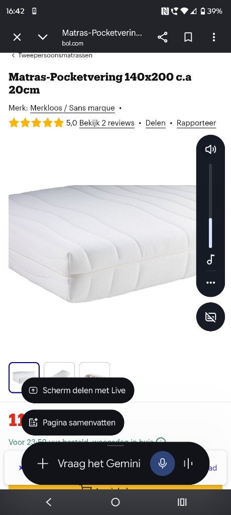 Matras 140x200, Huis en Inrichting, Slaapkamer | Matrassen en Bedbodems, Ophalen, Nieuw, 140 cm, Twijfelaar
