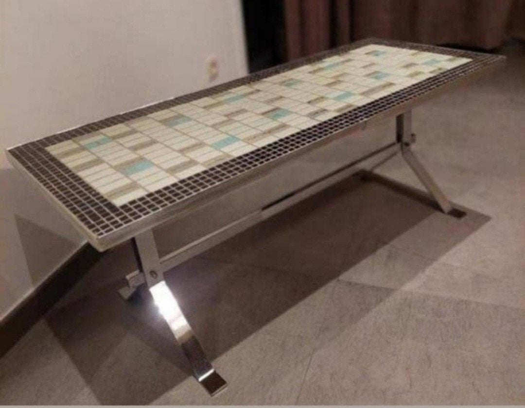 Vintage salontafelmet chrome onderstel L1,05m Br 43cm H 42cm, Huis en Inrichting, Tafels | Salontafels, Ophalen