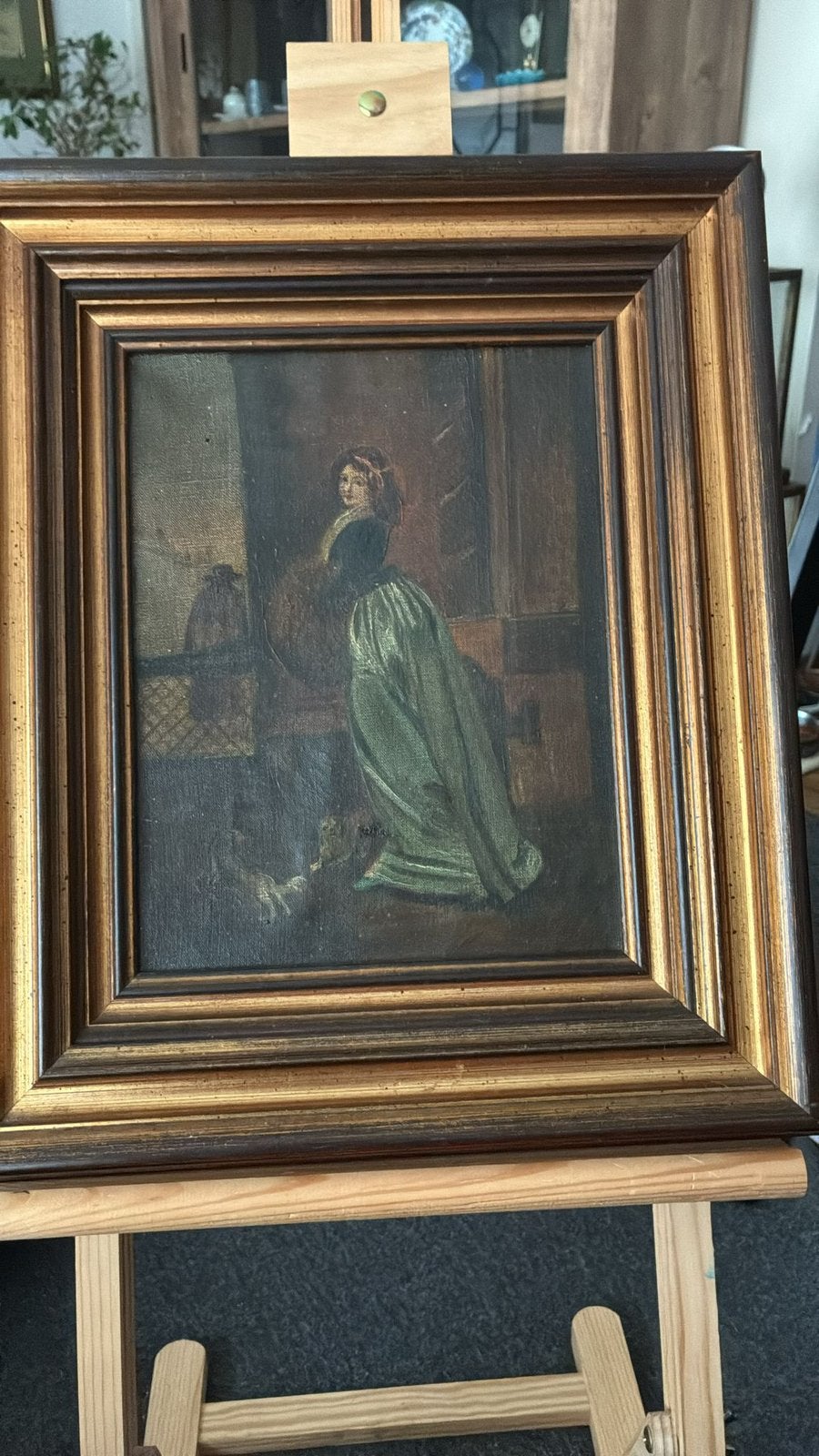 Peinture ancienne du XIXe siècle — Femme avec chiens, Enlèvement, Toile