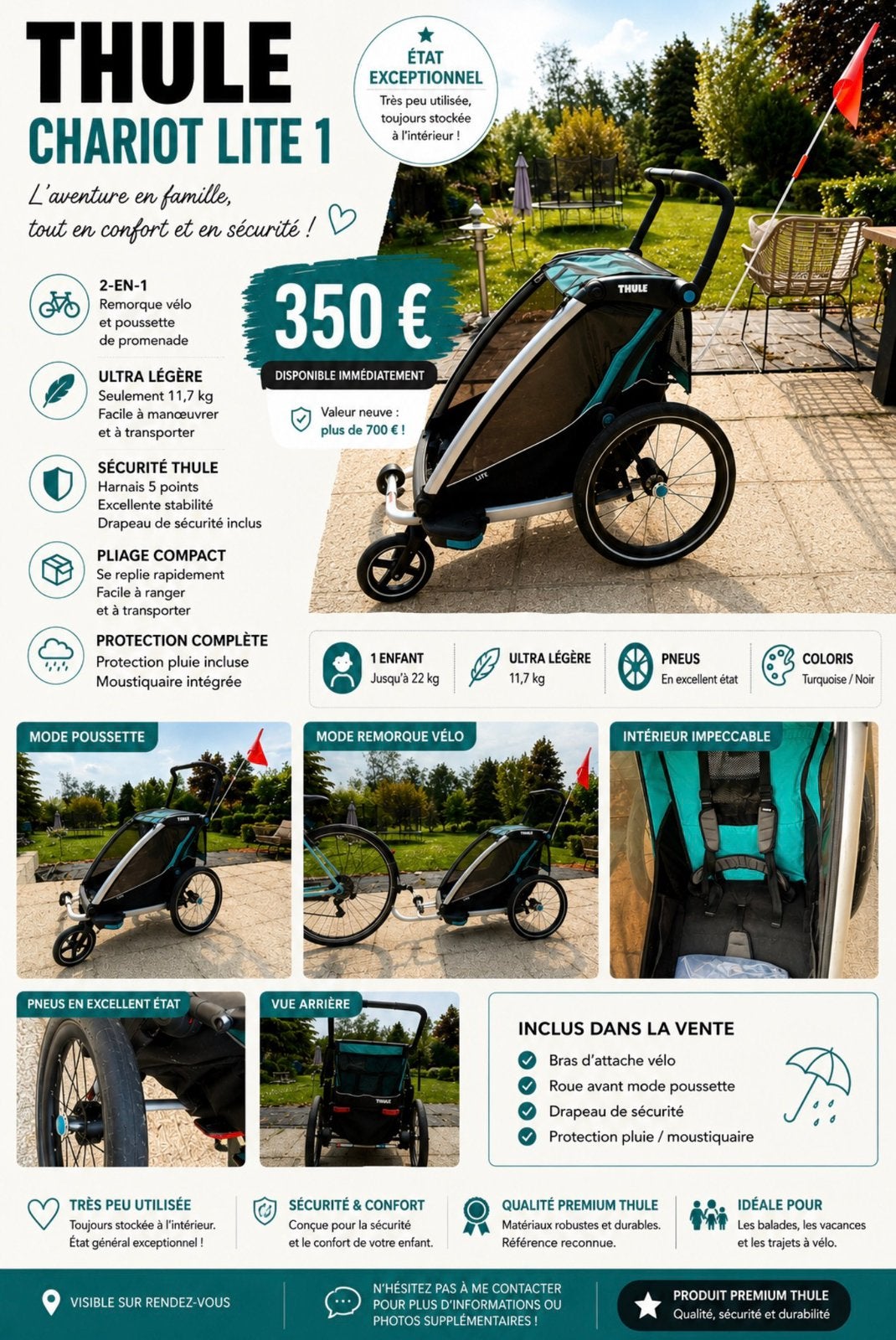 Thule lite 1, Fietsen en Brommers, Ophalen, Zo goed als nieuw