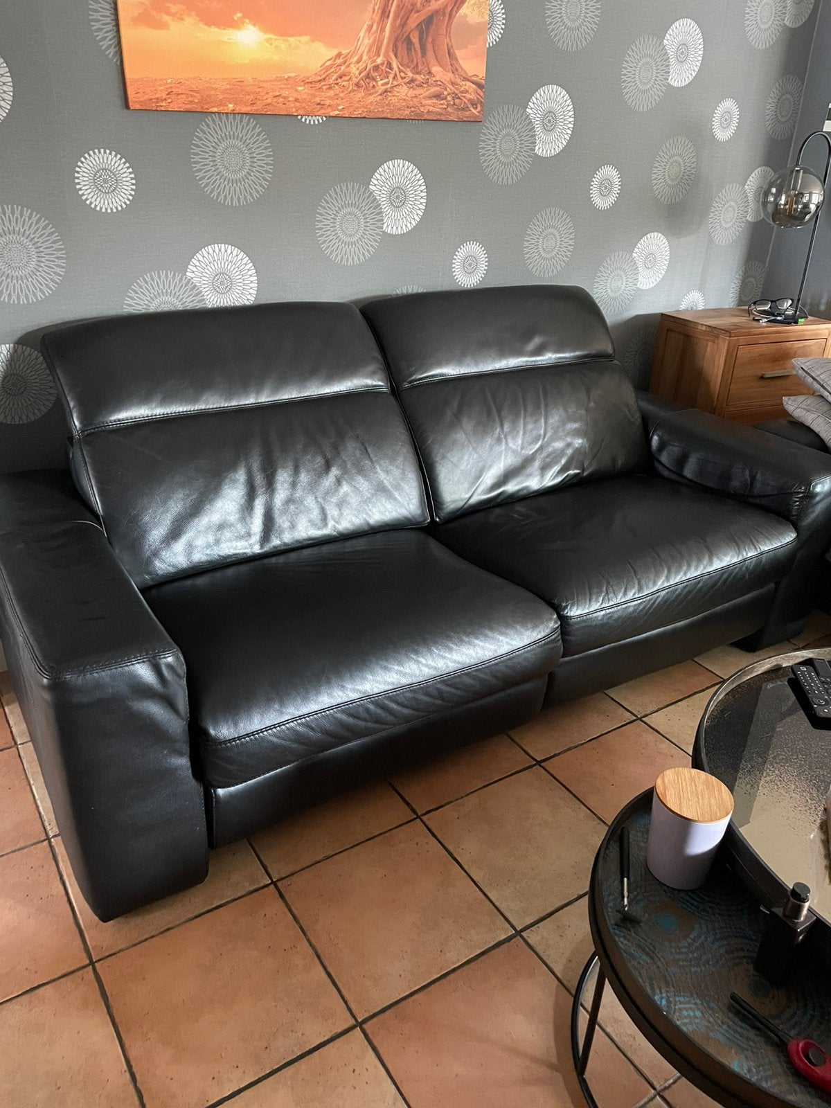 Lederen salon zwart, Huis en Inrichting, Ophalen, Gebruikt, Leer