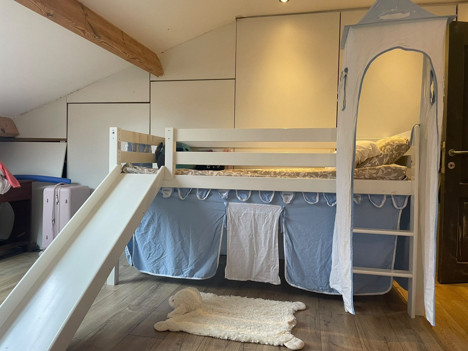 Lit mi-hauteur enfant avec toboggan – 185 €, Enlèvement, Comme neuf, 200 cm