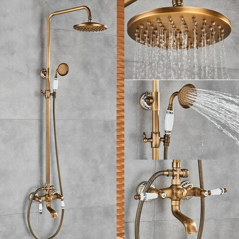 Ensemble de douche en laiton antique avec douche à effet plu, Envoi, Neuf, Cuivre, Douche