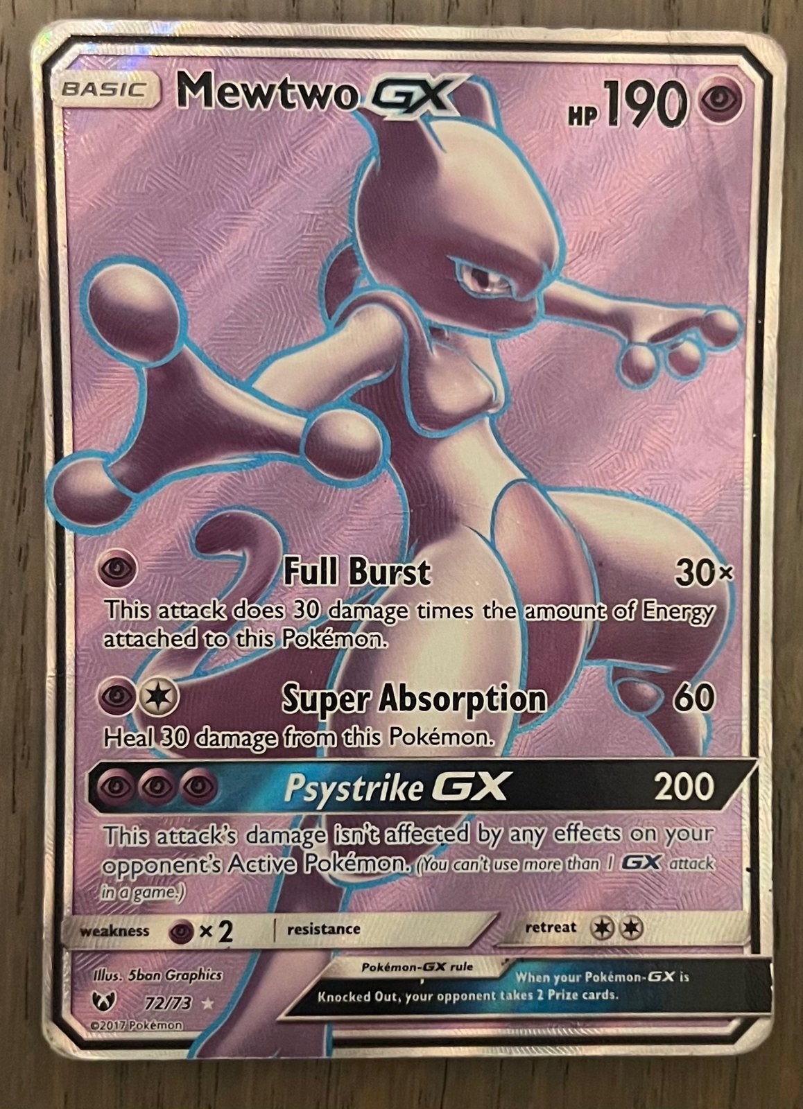 Mewtwo GX Pokémon kaart - Full Art (72/73), Hobby en Vrije tijd, Verzamelkaartspellen | Pokémon, Zo goed als nieuw, Losse kaart