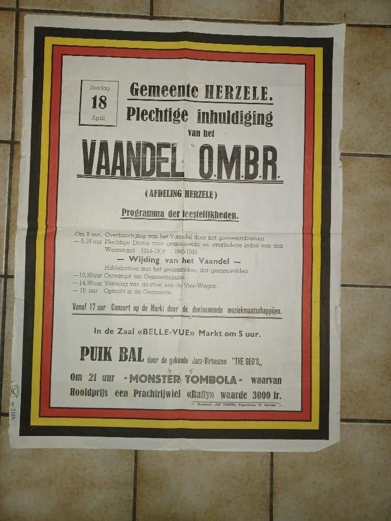 wo2 weerstand affiche herzele vaandel OMBR, Verzamelen, Militaria | Tweede Wereldoorlog, Ophalen of Verzenden, Overige soorten