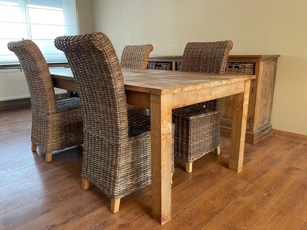 William Winston massief houten eettafel + 4 stoelen, Quatre personnes, 150 à 200 cm, Enlèvement, Utilisé