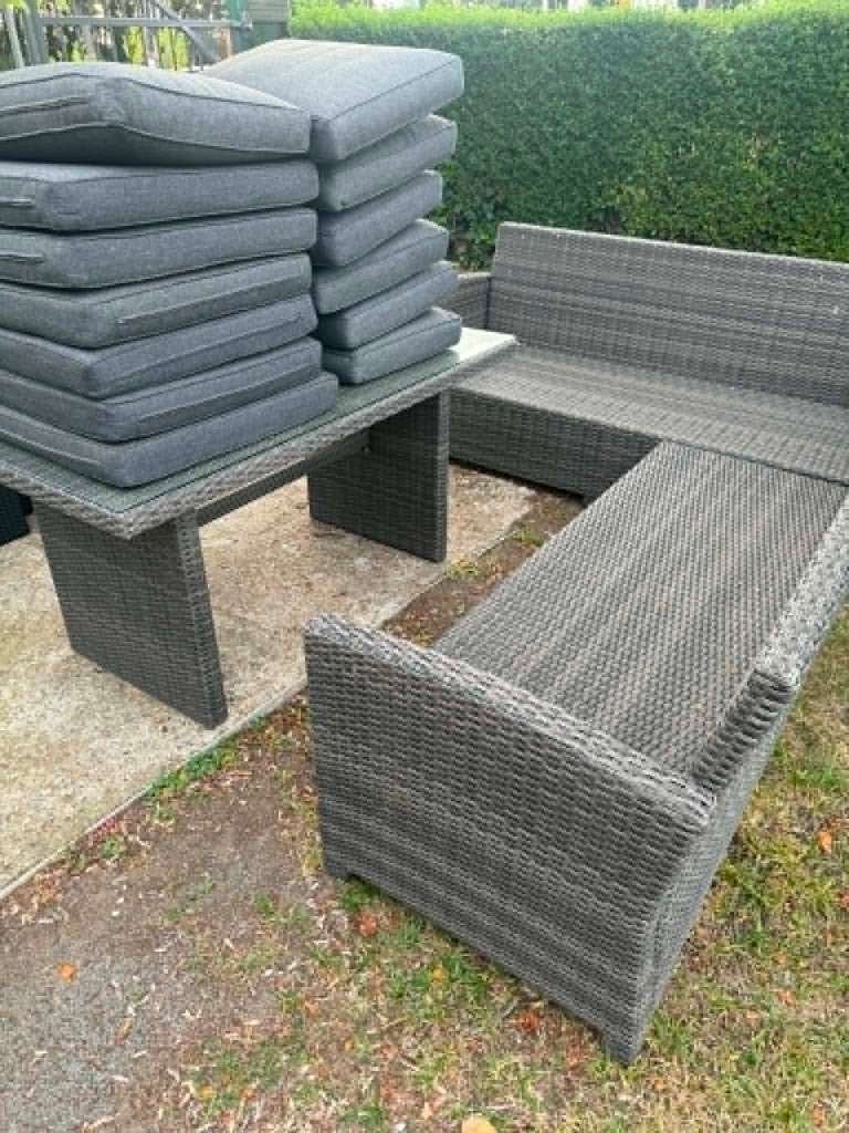 hoek tuinset/diningset + 13 nieuw kussens, Tuin en Terras, Ophalen, Zo goed als nieuw, Wicker, Tuinset