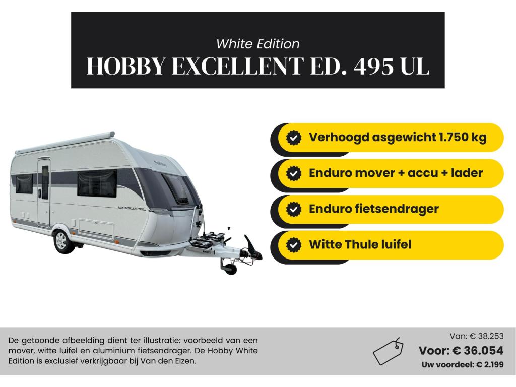 Hobby Excellent Edition 495 UL White Edition Actiepakket, Caravans en Kamperen, Caravans, Rondzit, Hobby, Bedrijf, 5 tot 6 meter