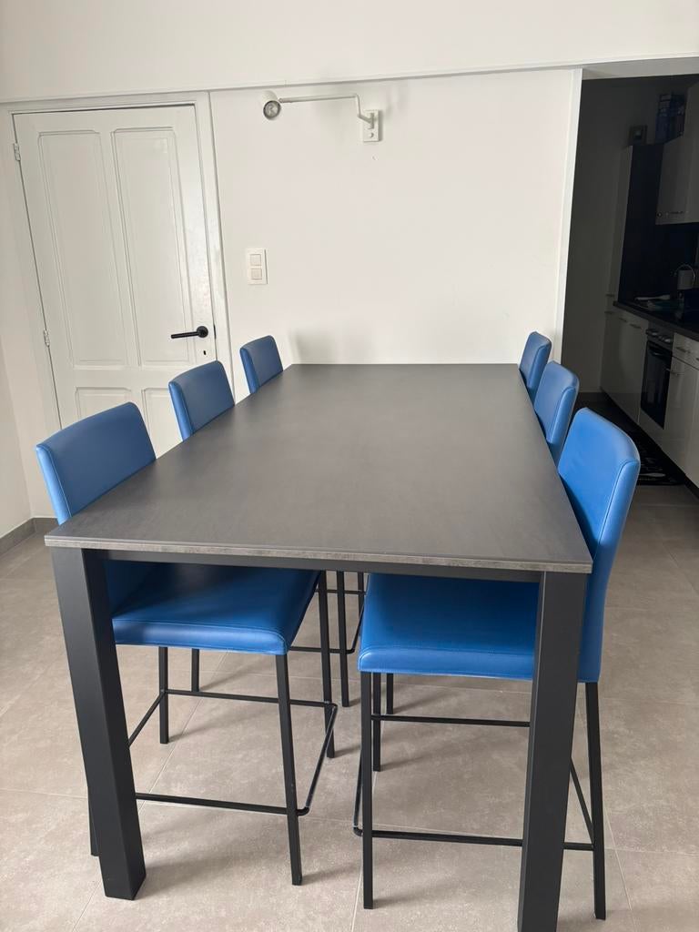Hoge eettafel met 6 hoge stoelen. 2m op 1m. H90cm, Huis en Inrichting, Tafels | Eettafels, Ophalen, Zo goed als nieuw