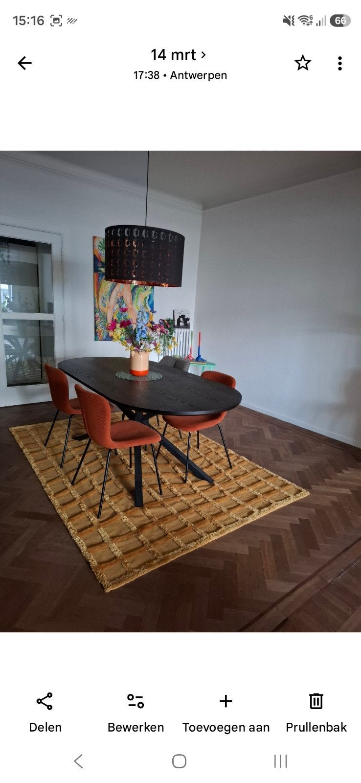 Ovalen zwarte eettafel, Ophalen