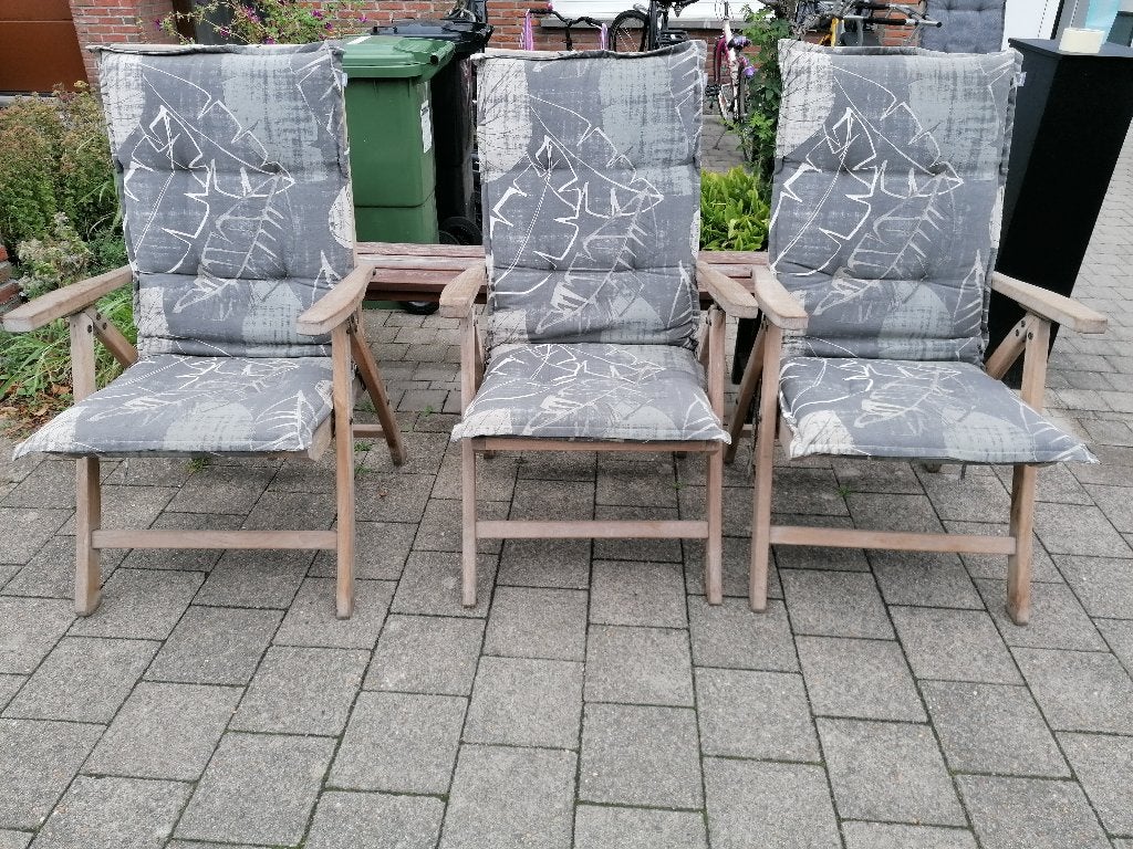 6 tuinstoelen teak met kussens, Tuin en Terras, Tuinstoelen, Ophalen, Zo goed als nieuw, Teakhout, Inklapbaar