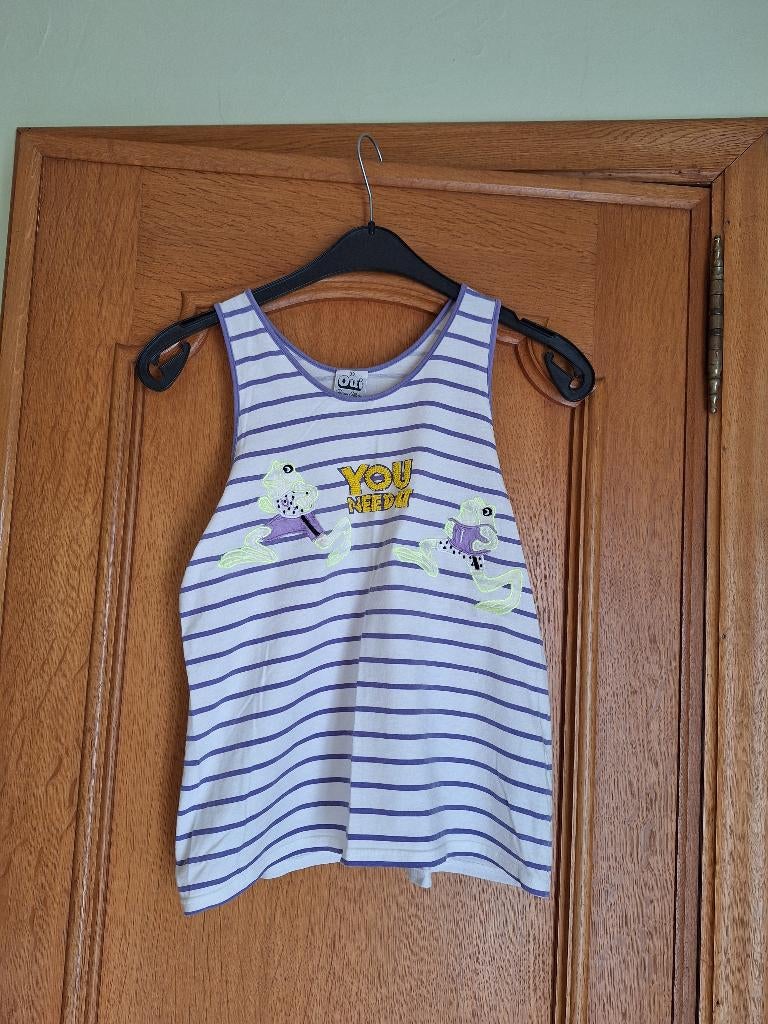 débardeur blanc/mauve à motifs - taille L, Sans manches, Autre, Taille 38/40 (M), Enlèvement