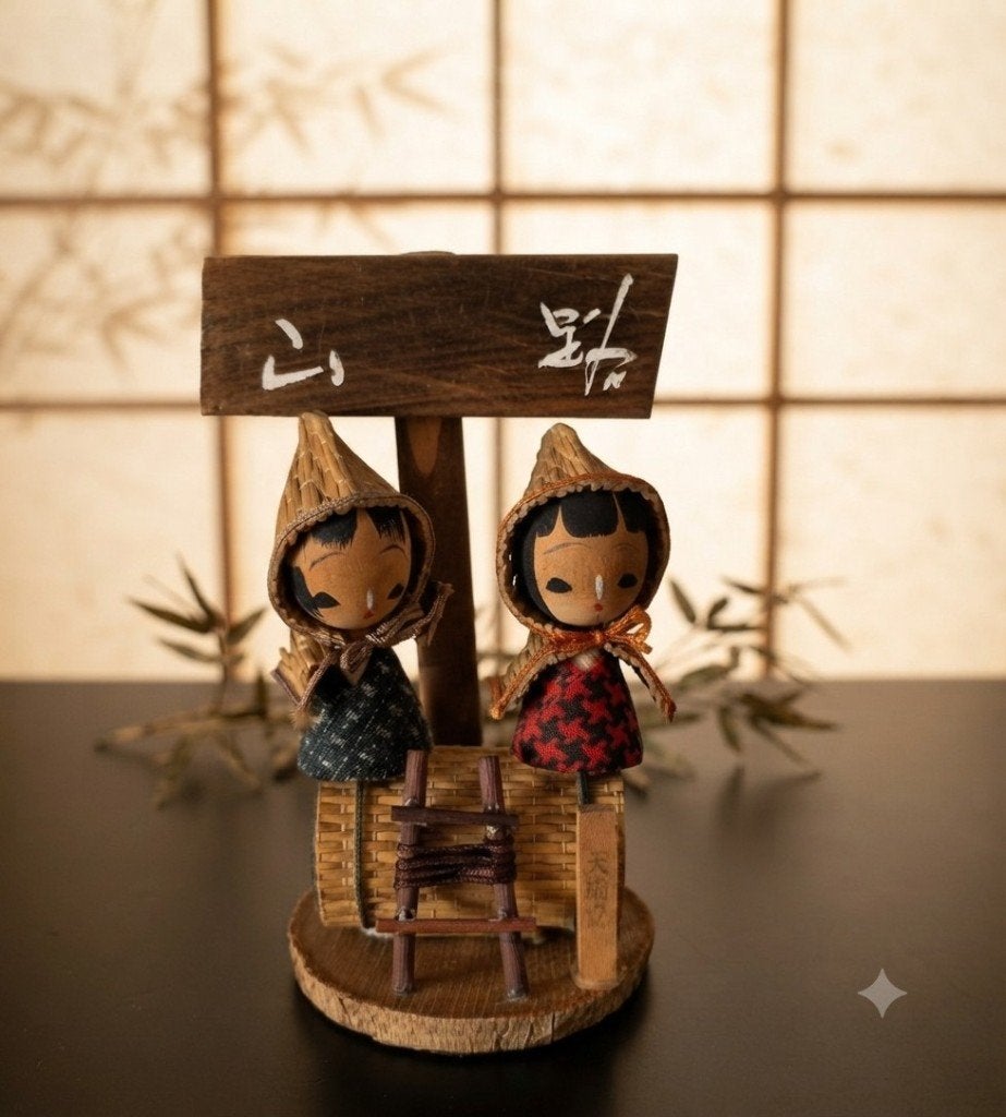 Belle paire de kokeshi Rainbow Lines, Antiquités & Art, Art | Art non-occidental, 13 cm, Fait main, Japon, Bois