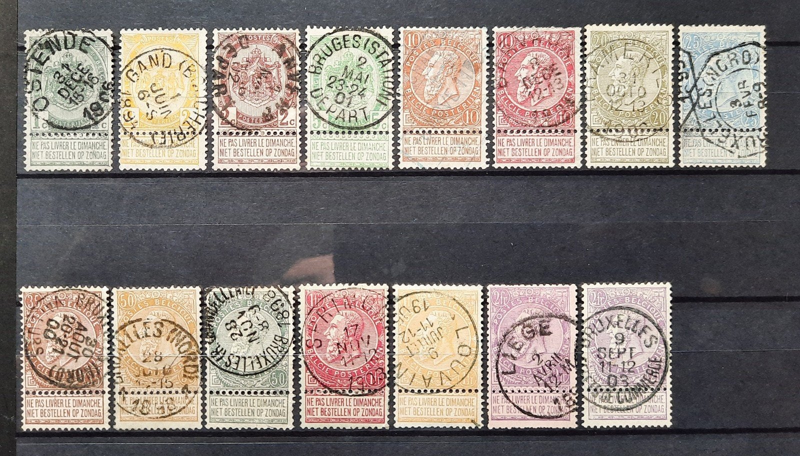Belgique : COB 53/67 (●) Barbe fine 1893., Avec timbre, Enlèvement ou Envoi, Sans gomme, Affranchi