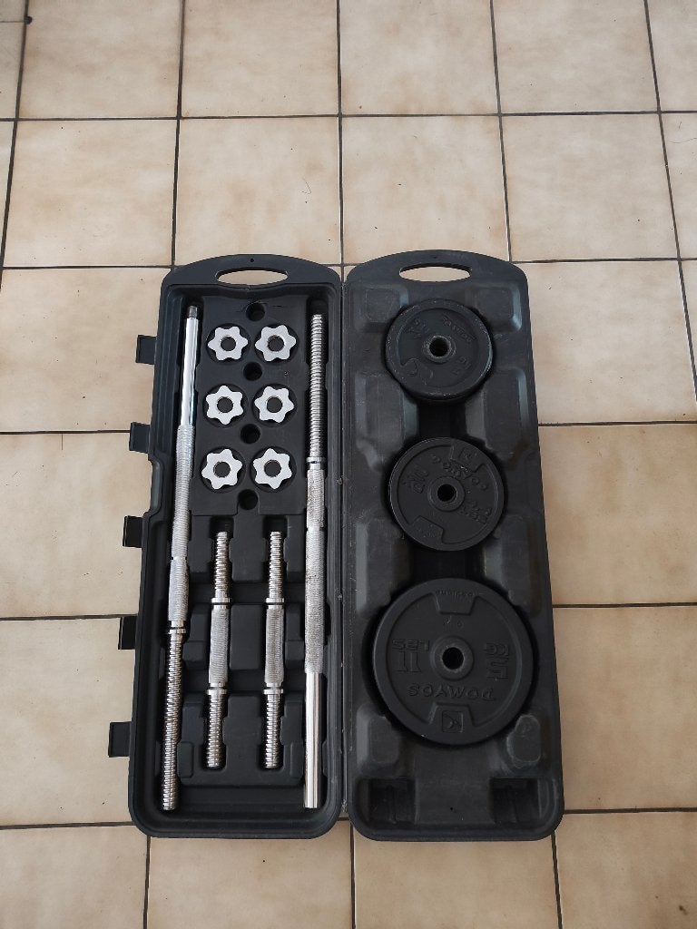 Pakket: Domyos halterset 50 kg + chroomset 12 kg, Ophalen, Gebruikt, Halterset