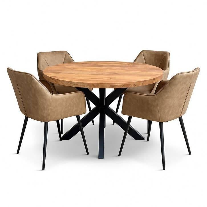 Complete 5-Delige Eethoek van Mango Hout incl. Stoelen, Huis en Inrichting, Ophalen of Verzenden