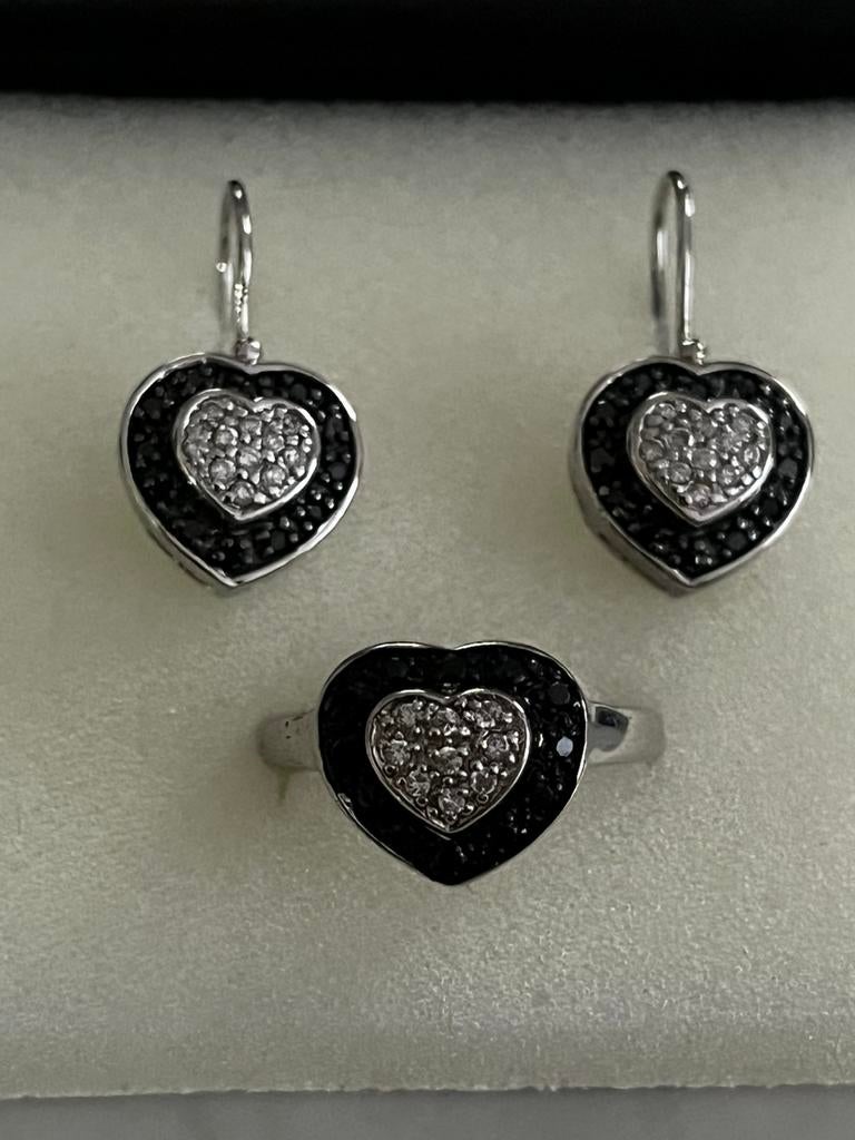 Zilveren set 925, Bijoux, Sacs & Beauté, Boucles d'oreilles, Enlèvement ou Envoi, Comme neuf, Noir