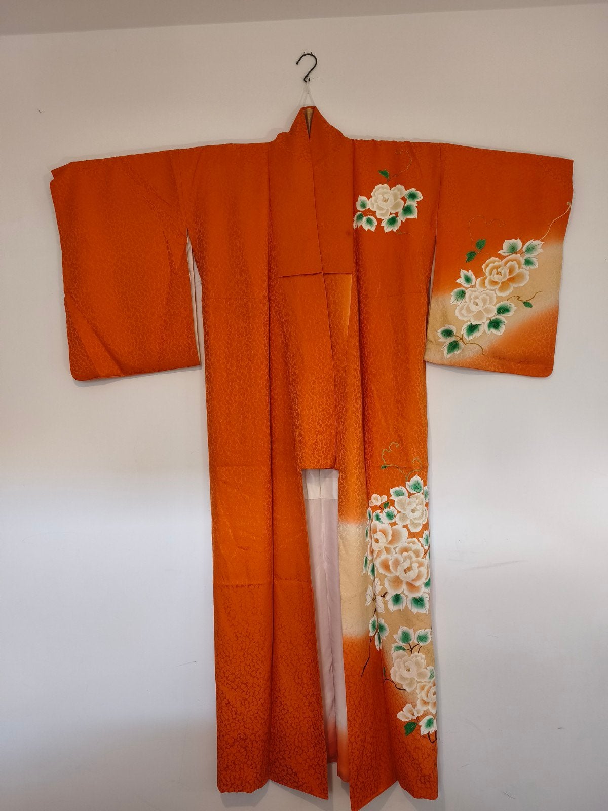 Japanse kimono (authentiek zijde), Antiquités & Art, Japon, Textile, Orange, Autres types