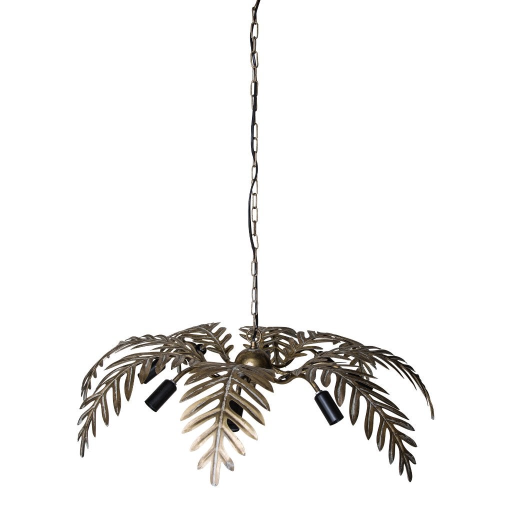 NIEUWE HANGLAMP GOUD METAAL PALM BLADEREN, Boho, Nieuw, Ophalen of Verzenden, Goud