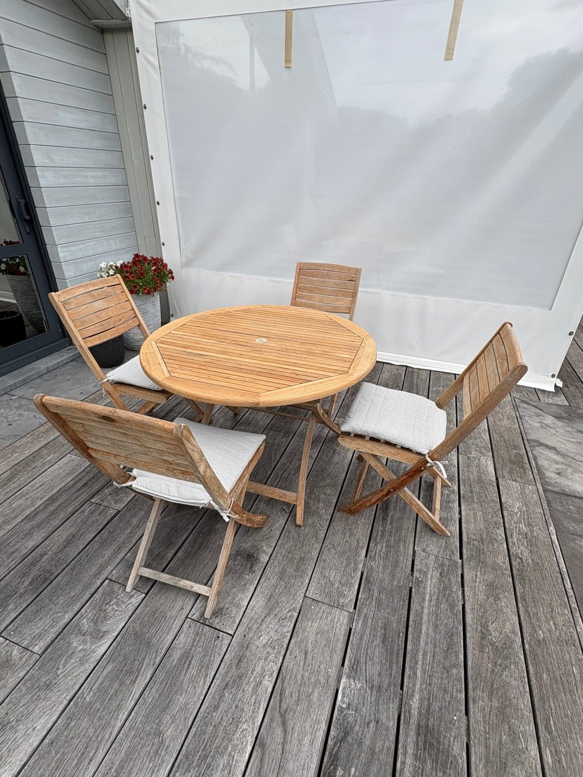 Teakhouten tuinset, Tuin en Terras, Ophalen, Zo goed als nieuw, Tuinset