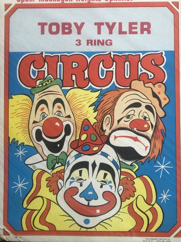 Originele 1974 circus clown poster - Amerikaanse Window Card, Ophalen of Verzenden, Gebruikt