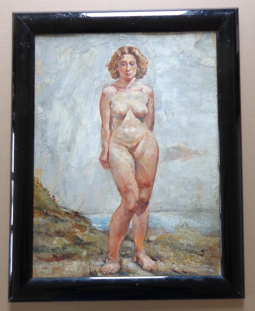 ONBEKEND / STAANDE NAAKTE VROUW / OLIEVERF / 58x46cm / KADER, Enlèvement ou Envoi