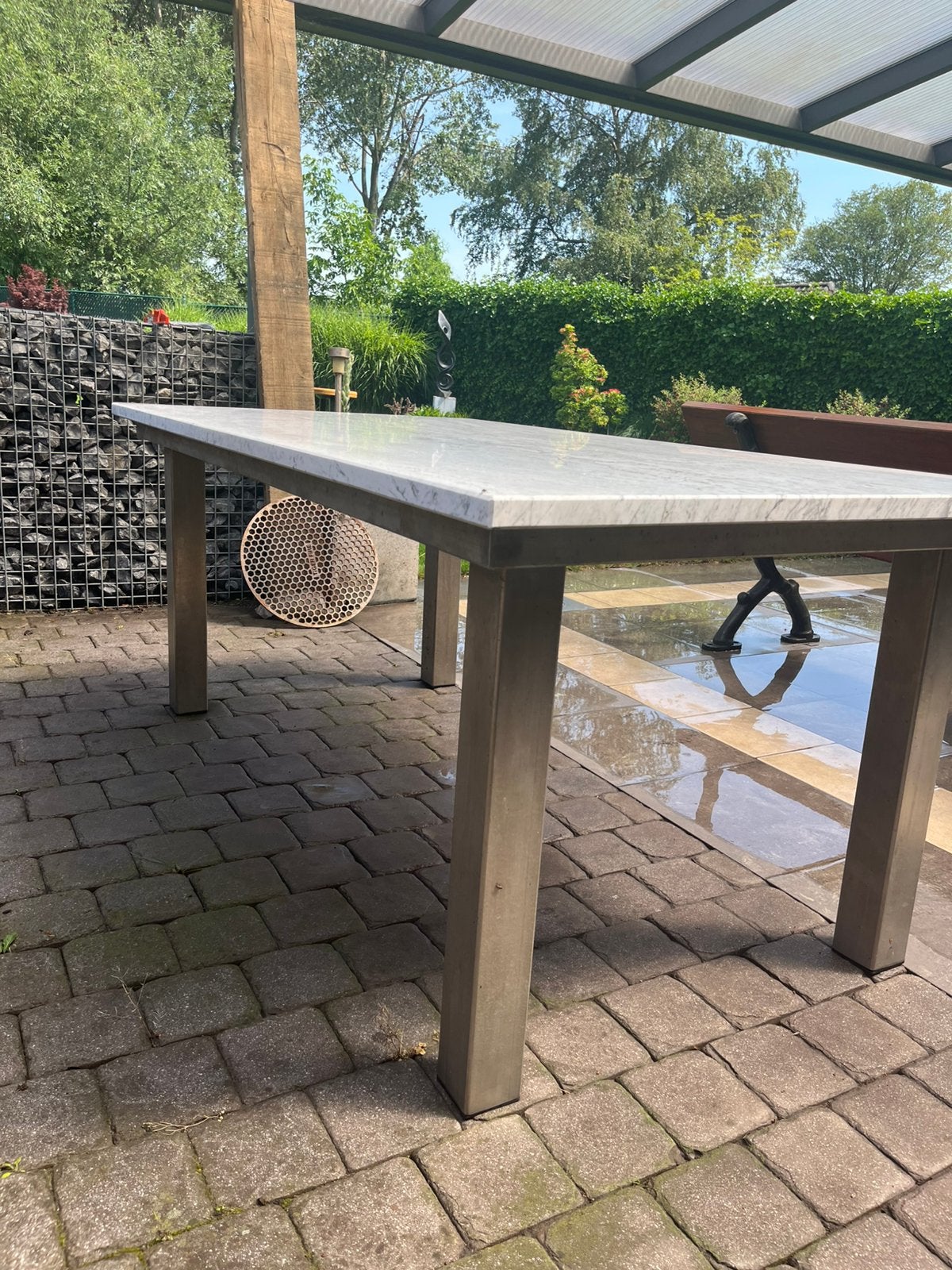 Marmeren tafel, Huis en Inrichting, Ophalen, 100 tot 150 cm, Zo goed als nieuw, Vijf personen of meer