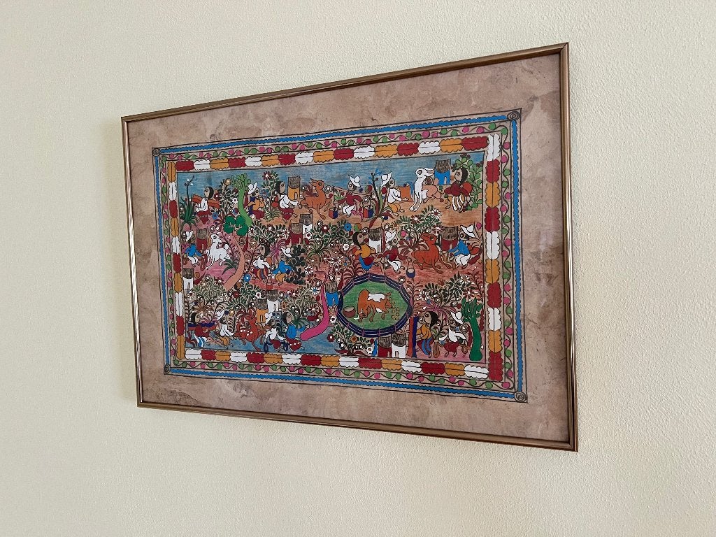 Peinture colorée du Mexique avec cadre doré, Autres sujets, Autres techniques, Enlèvement, Autres styles