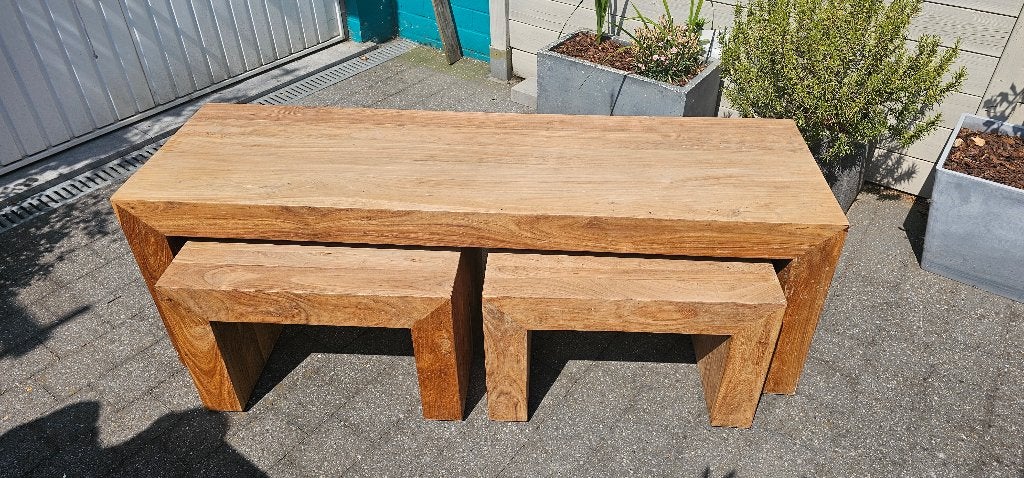 Teaken Bijzetmeubel, Zo goed als nieuw, 75 cm of meer, Rechthoekig, Hout