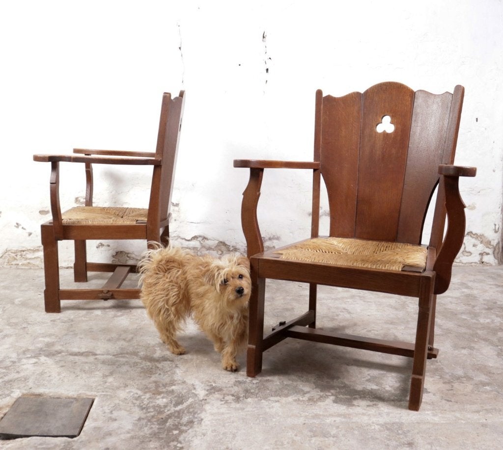 Paire de fauteuils lounge brutalistes en chêne, vers 1935, Enlèvement