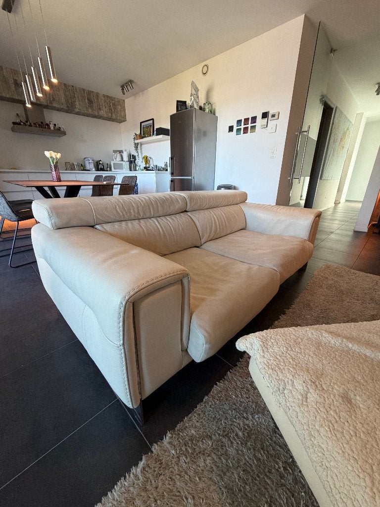 Natuzzi Wit Lederen Zetel, Gebruikt, 150 tot 200 cm, Leer, Ophalen of Verzenden