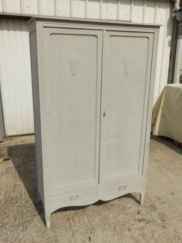 meuble ancien patiné shabby gris clair, Avec tiroir(s), 100 à 150 cm, Enlèvement, Utilisé