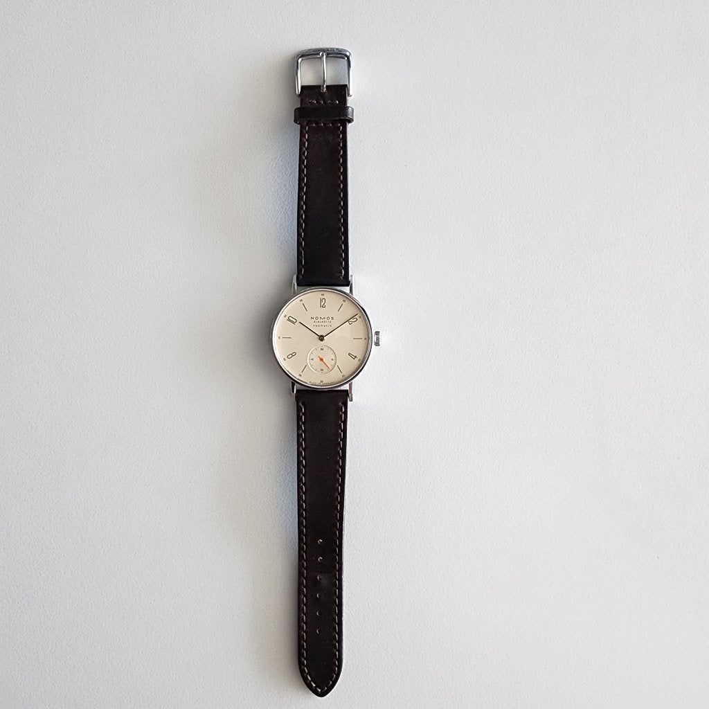 Nomos Glashütte Tangente Neomatik Champagner 35mm - z.g.a.n., Overige merken, Leer, Staal, Polshorloge