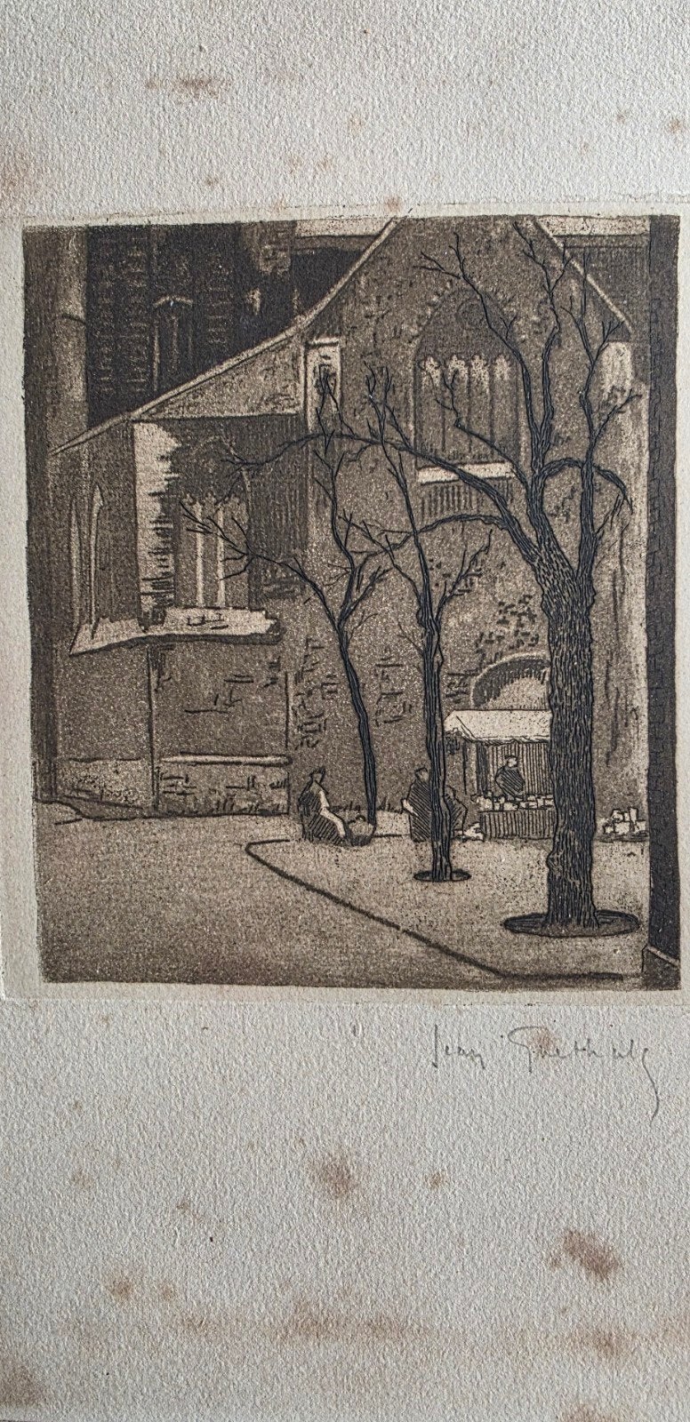 Ancienne gravure originale signée Jean Goethals, Enlèvement ou Envoi, Architecture, Gravure, Original