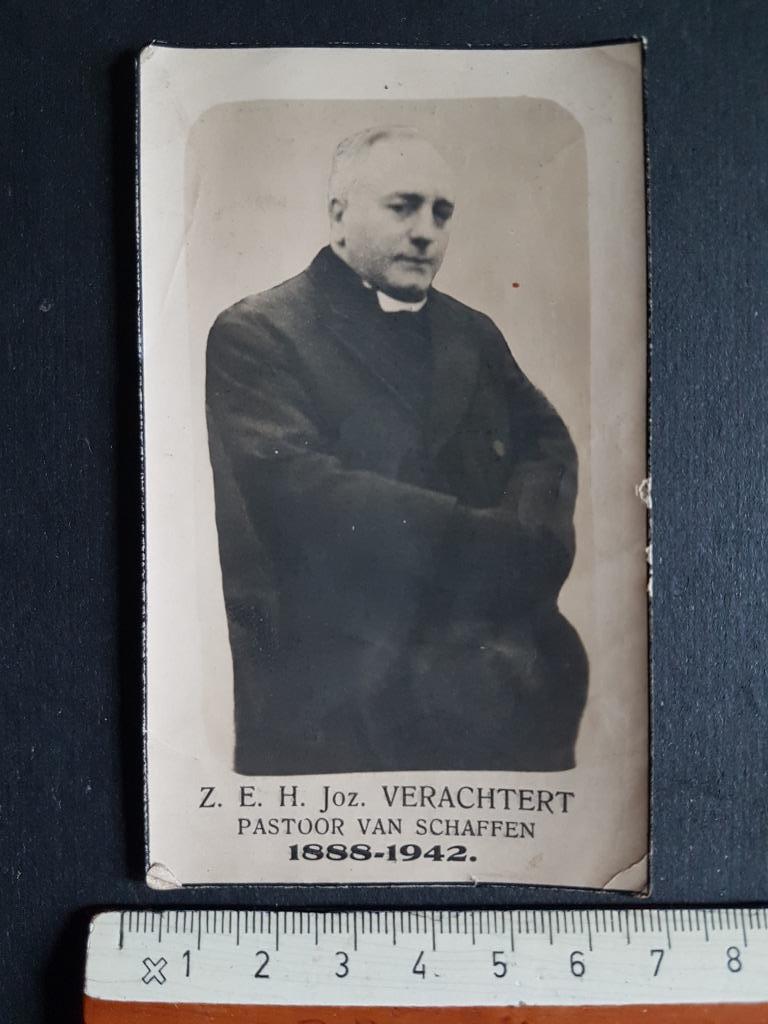 Doodsprentje Joz. Verachtert Pastoor van Schaffen  Vorst, Verzamelen, Ophalen of Verzenden, Rouwkaart