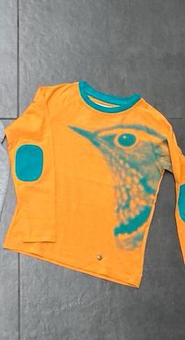 Nr 19: Coole longsleeve oranje (maat 128), Van Hassels, Jongen of Meisje, Ophalen of Verzenden, Zo goed als nieuw
