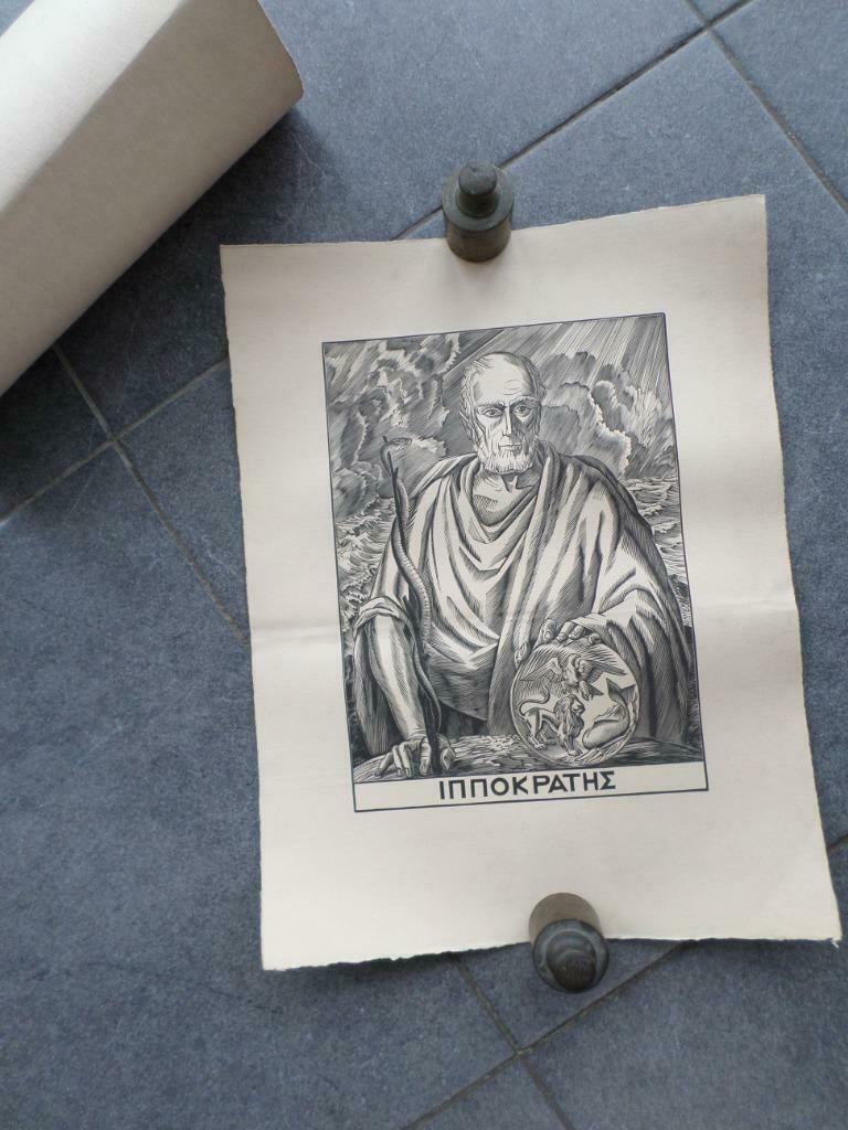 ancienne gravure papier "serment d'Hippocrate", Collections, Enlèvement ou Envoi, Utilisé, Autres sujets/thèmes, Gravure