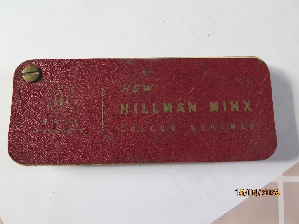 DOSSIER D'ÉCHANTILLONS DE COULEURS HILLMAN MINX, Enlèvement
