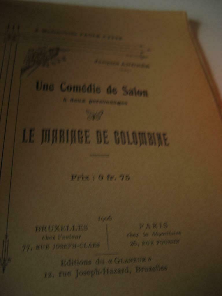 Le marriage de colombine 1906, Antiquités & Art, Antiquités | Livres & Manuscrits, Enlèvement ou Envoi
