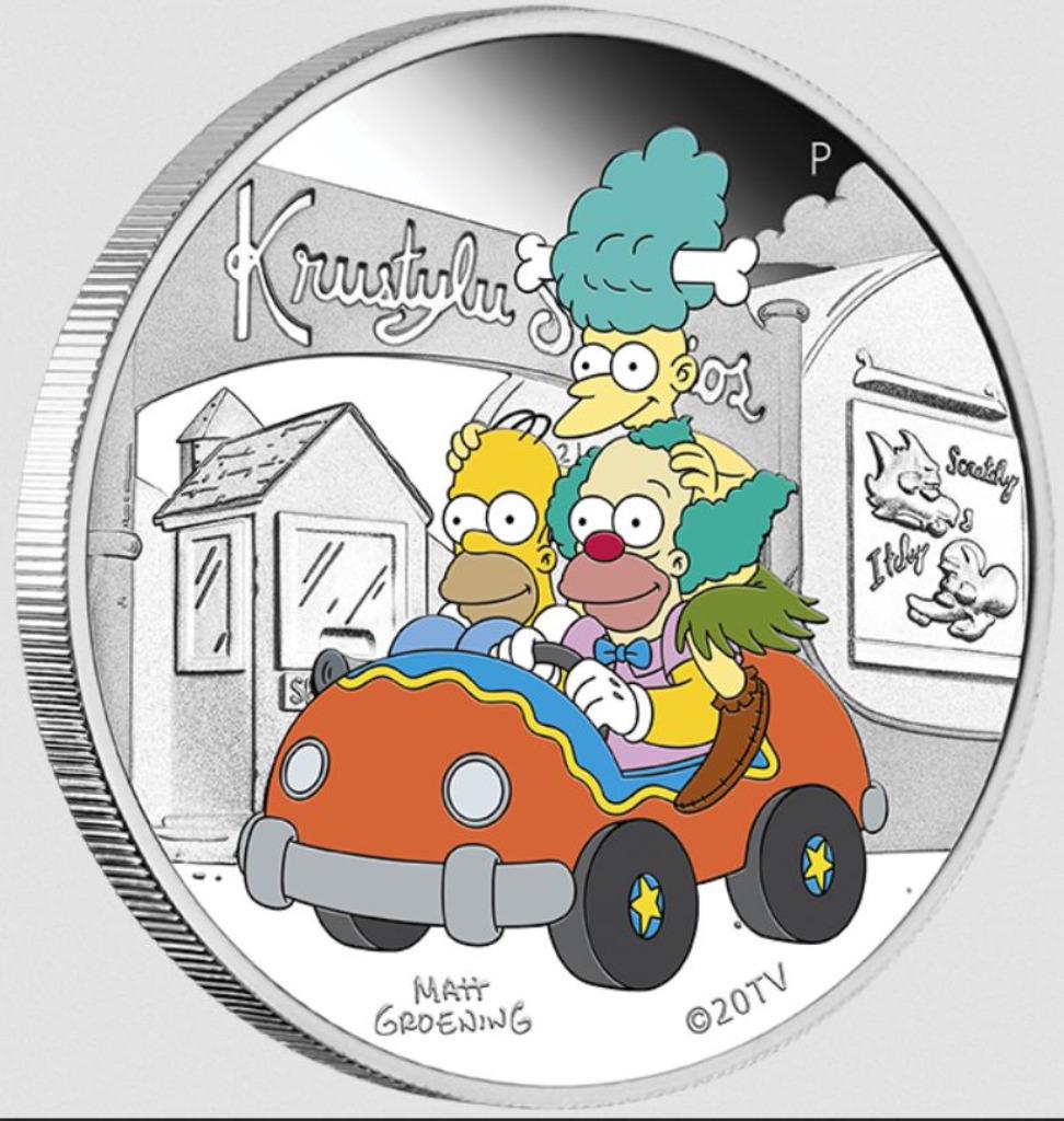 The Simpsons: Krusty Lu Studios 1 oz zilver munt PROOF!, Ophalen of Verzenden, Losse munt, Zilver
