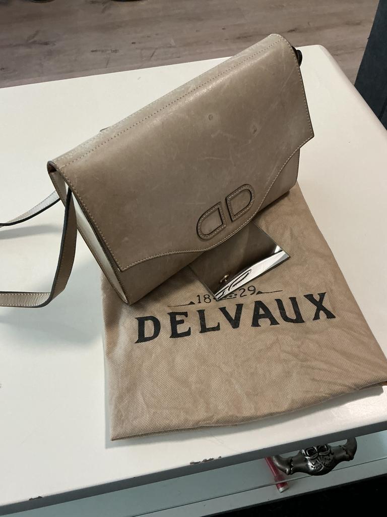 Delvaux met stofzak en spiegel, Autres marques, Cuir, Beige, Enlèvement
