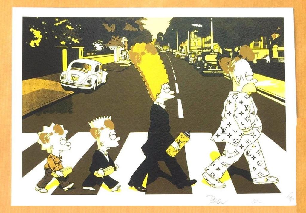 Death NY serigrafie Family Simpson on Abbey Road - klein get, Antiquités & Art, Envoi
